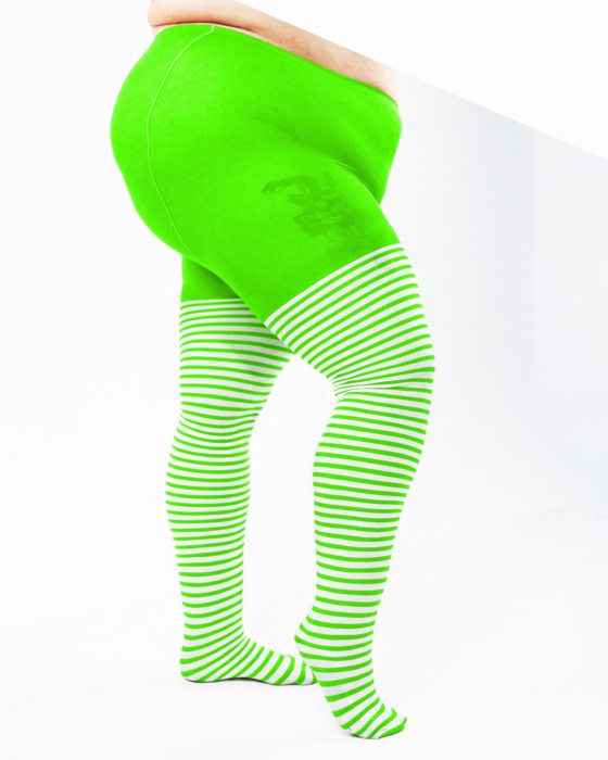 Neon Green White Striped Tights Style# 1204 | We Love Colors