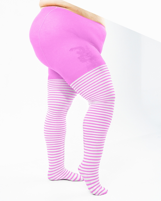1204 White Stripes Orchid Pink Tights