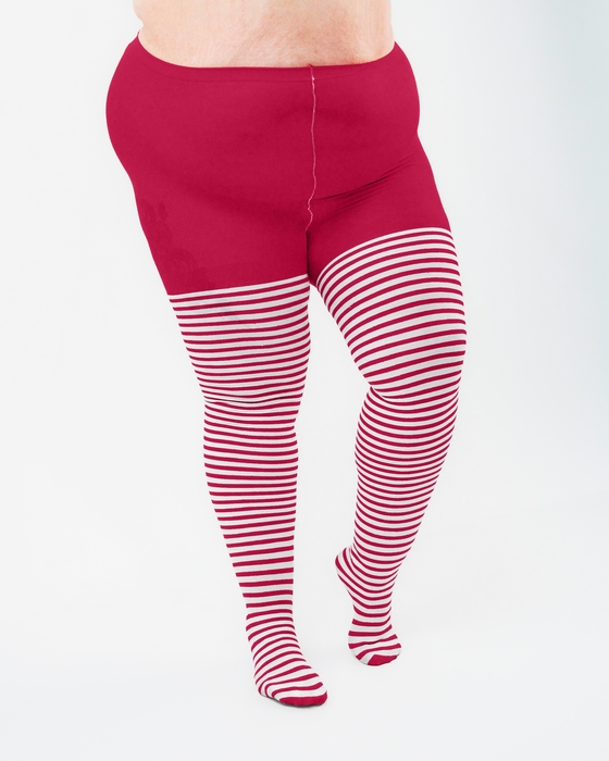 1204 White Stripes Red Tights