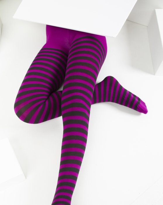 Magenta 1271 Magenta Black Kids Striped Tights