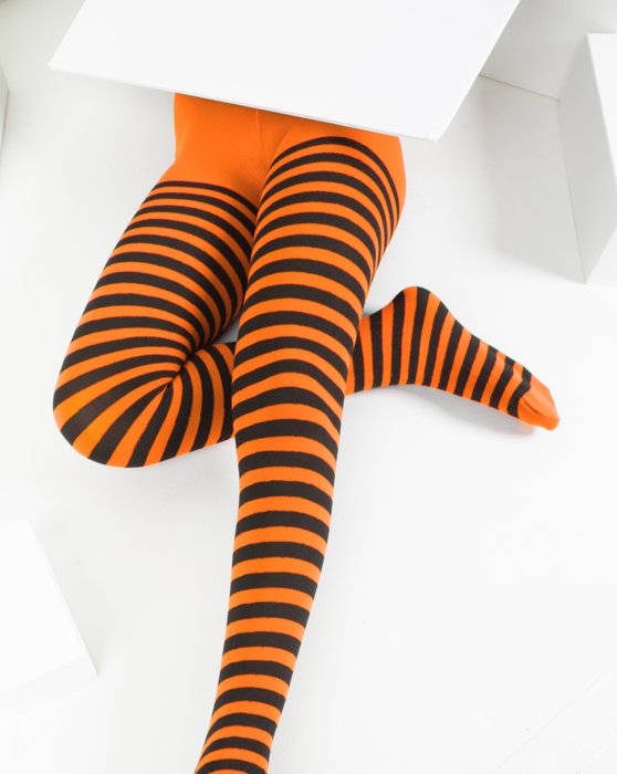 Neon Orange Kids Striped Tights Style# 1271 | We Love Colors