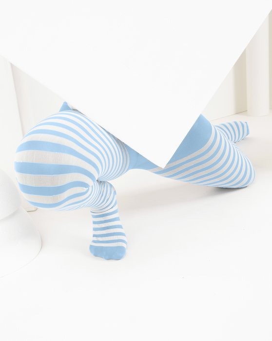 1273 Baby Blue Kids White Striped Tights_