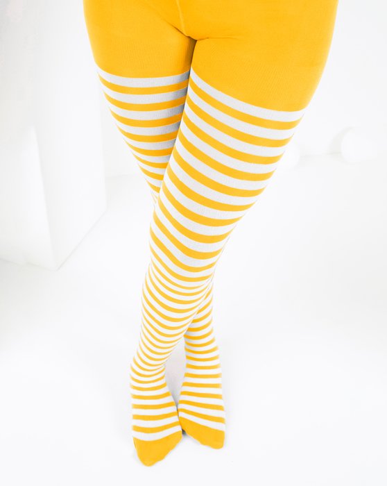 1273 Gold Kids White Striped Tights