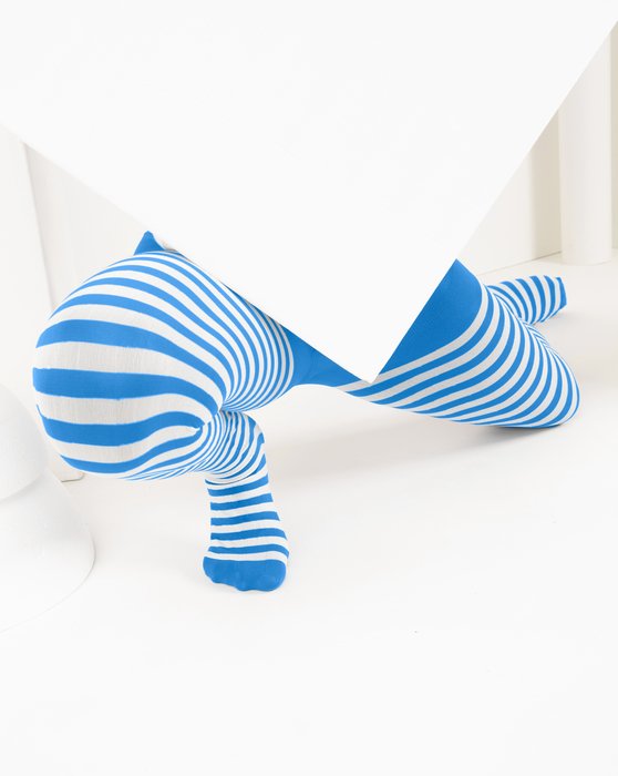 1273 Medium Blue Kids White Striped Tights