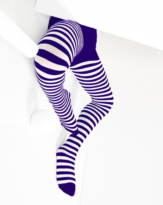 1273 Purple Kids White Striped Tights