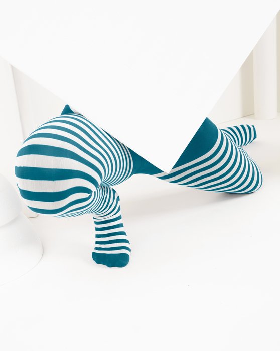 1273 Teal Kids White Striped Tights
