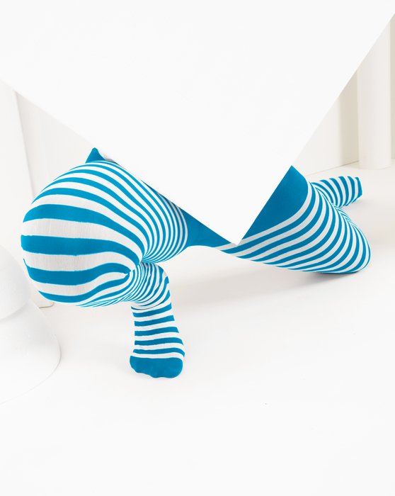 1273 Turquoise Kids White Striped Tights