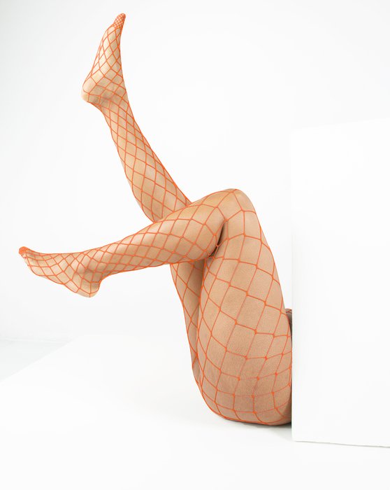 1405 Neon Orange Diamond Net Fishnets 