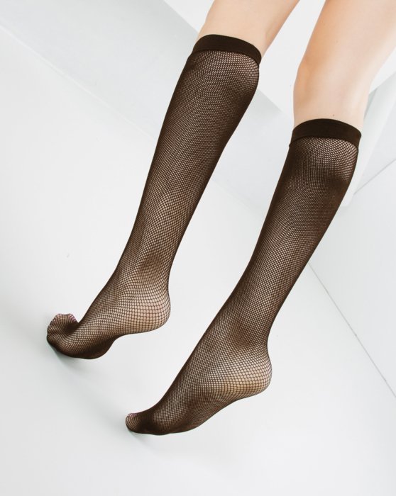1431 Brown Fishnet Knee High Socks
