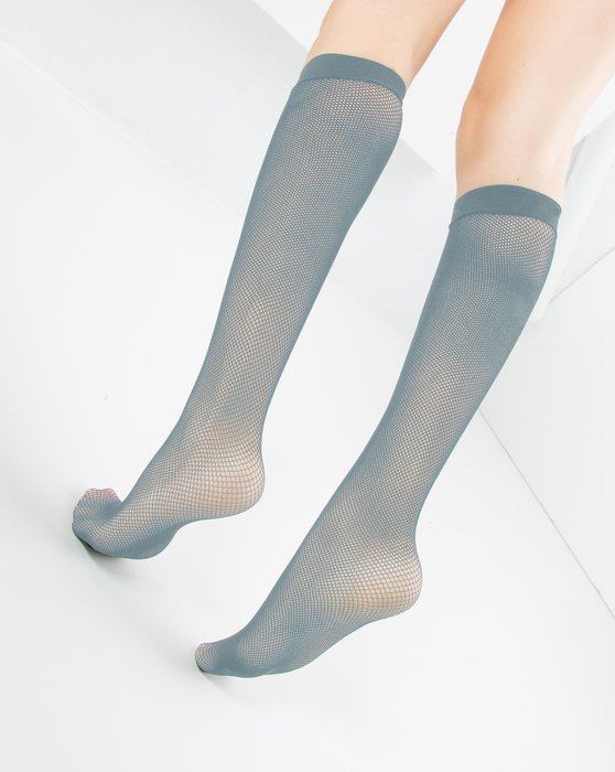 1431 Grey Fishnet Knee High Socks