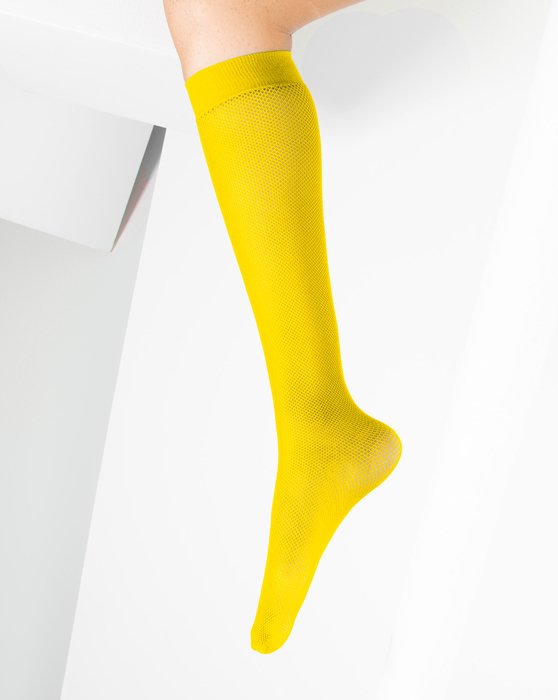 1431 Yellow Fishnet Knee High Socks