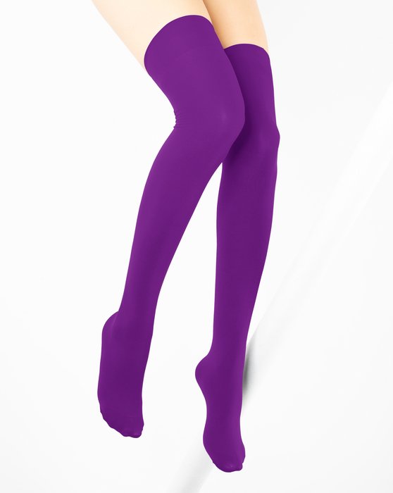 1501 Amethyst Solid Color Thigh High Socks