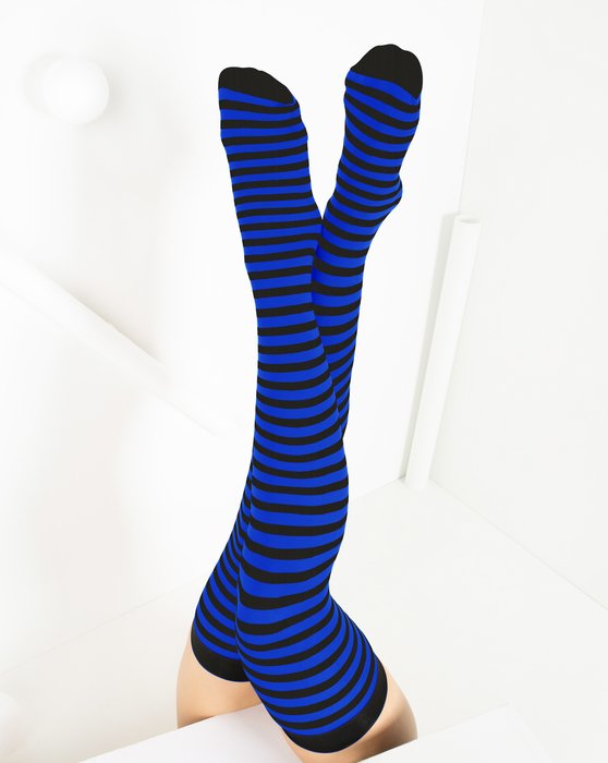 1503 Royal Striped Thigh High Socks
