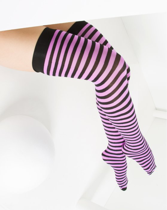 1503 W Orchid Pink Striped Thigh Highs