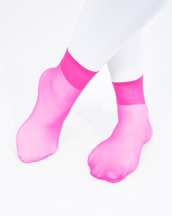 1528 Neon Pink Sheer Color Anklets Socks