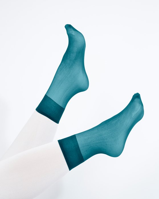 1528 Teal Sheer Color Anklets Socks