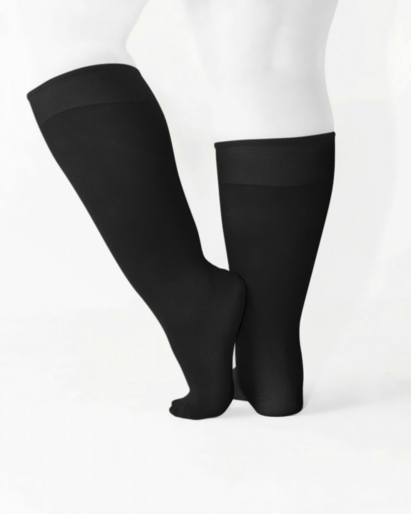 1532 Plus Black Knee High Trouser Nylon Socks