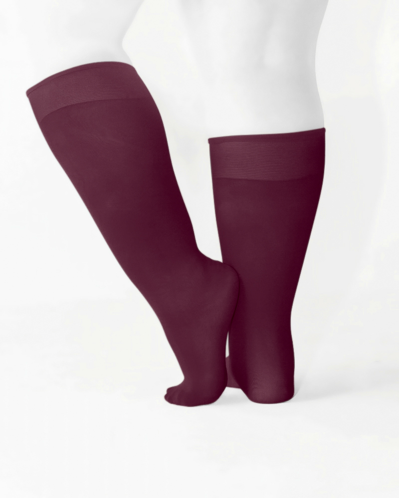 1532 Plus Maroon Knee High Trouser Nylon Socks