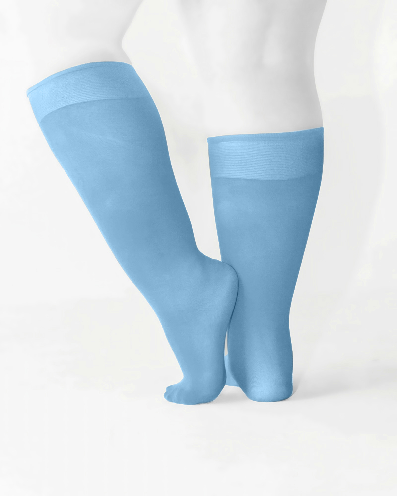 1532 Plus Neon Blue Knee High Trouser Nylon Socks
