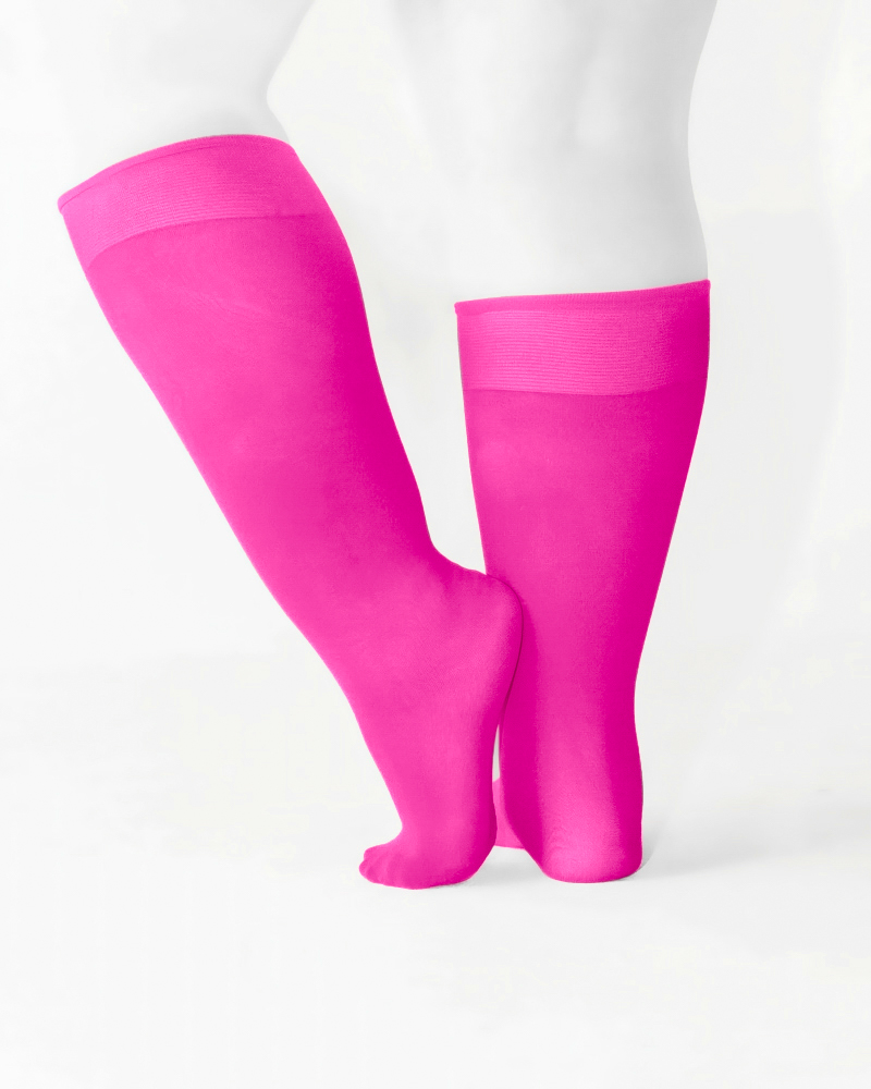 1532 Plus Neon Pink Knee High Trouser Nylon Socks