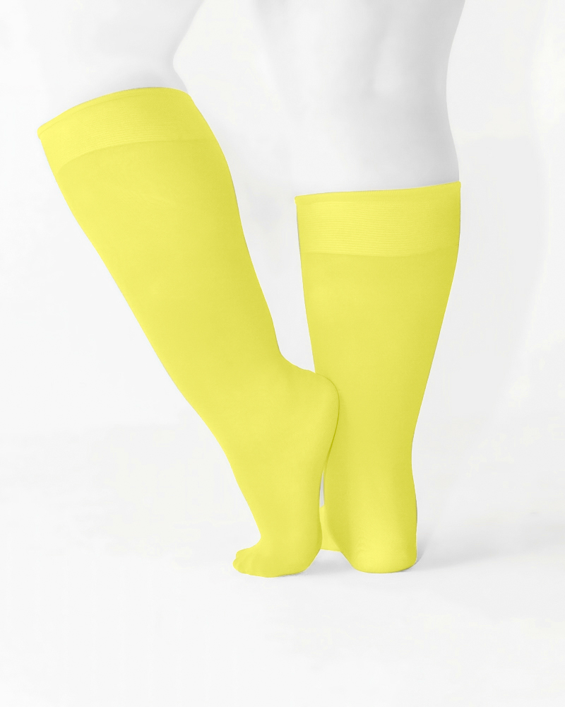 1532 Plus Neon Yellow Knee High Trouser Nylon Socks