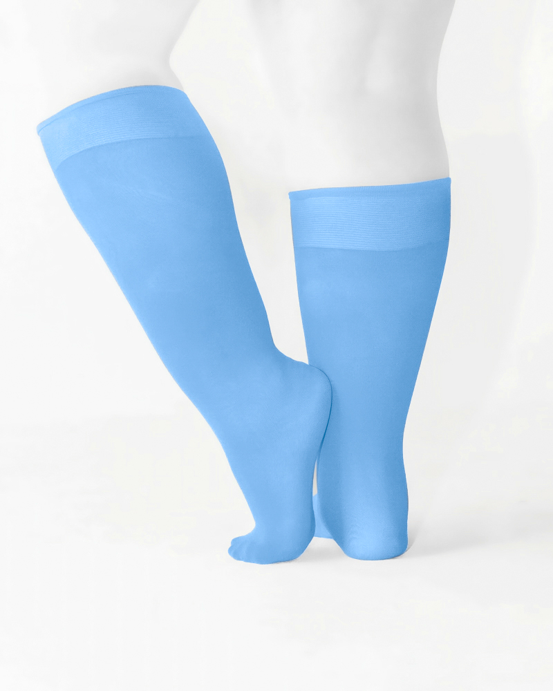 1532 Plus Sky Blue Knee High Trouser Nylon Socks