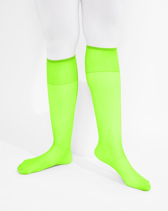 1536 Neon Green Sheer Color Knee Hig Socks