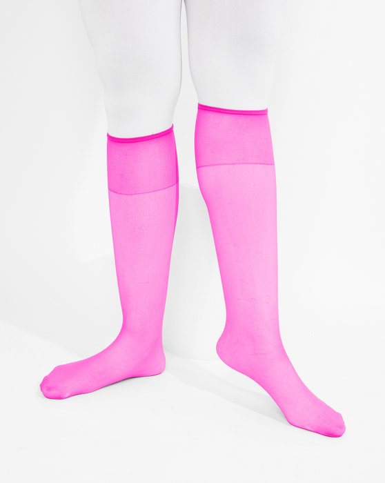 1536 Neon Pink Sheer Color Knee Highs Socks