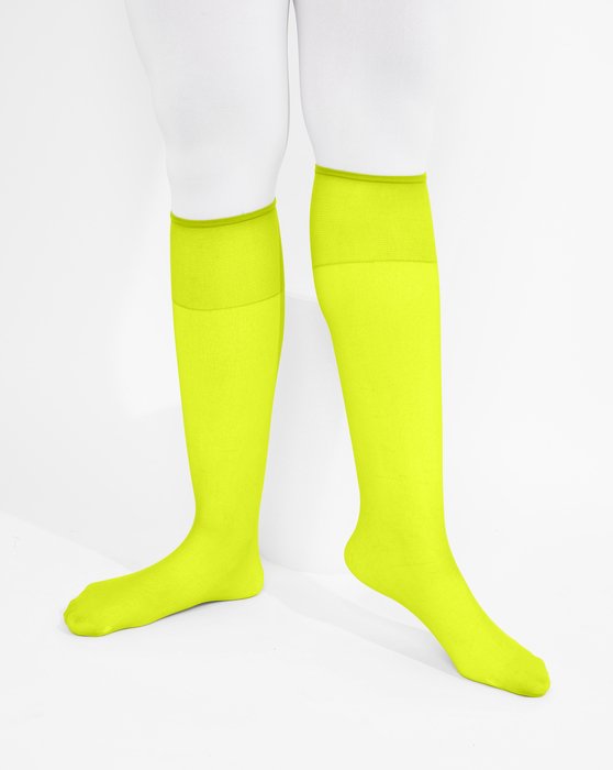 1536 Neon Yellow Sheer Color Knee Hig Socks