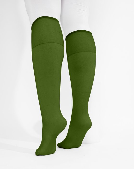 1536 Olive Green Sheer Color Knee Hig Socks