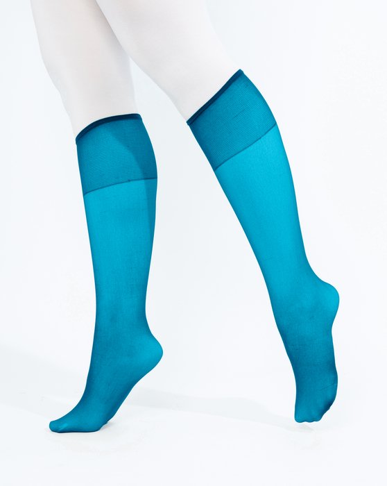 1536 Turquoise Sheer Color Knee Highs Socks