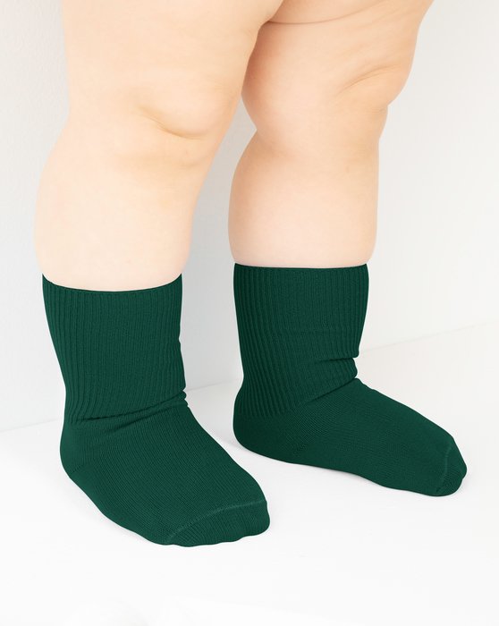 1577 Hunter Green Solid Color Kids Socks
