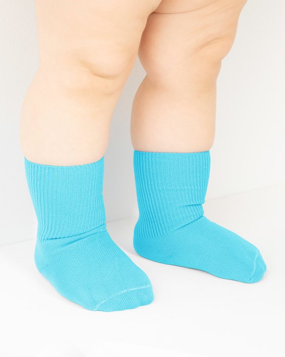 1577 Neon Blue Solid Color Kids Socks