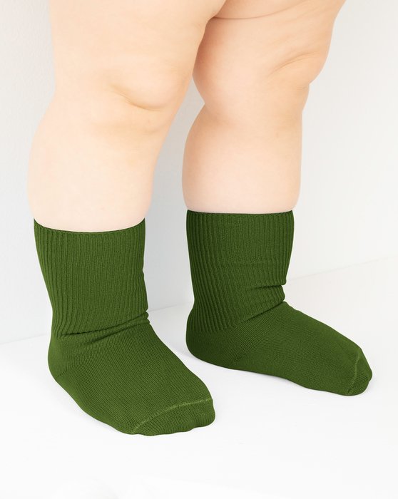 1577 Olive Green Solid Color Kids Socks