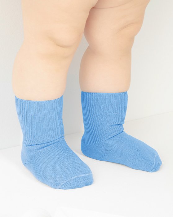 1577 Sky Blue Solid Color Kids Socks
