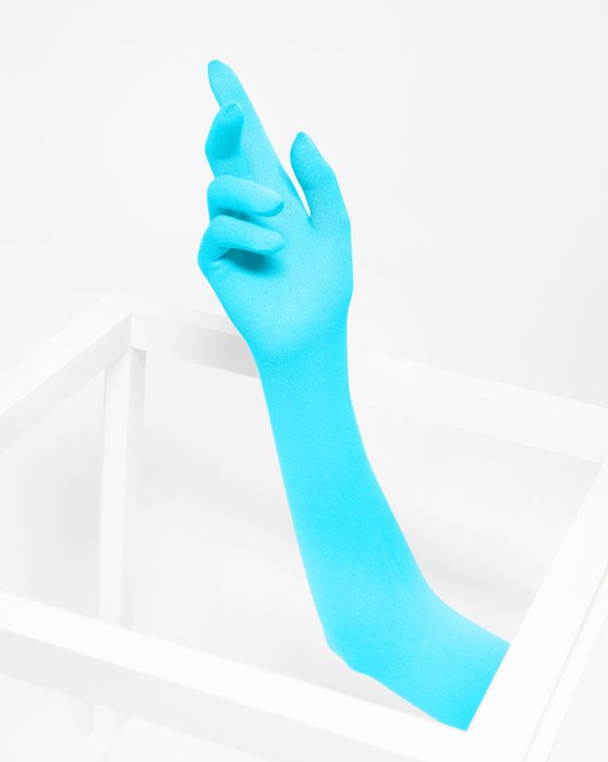 3607 Neon Blue Long Matte Knitted Seamless Armsocks Gloves