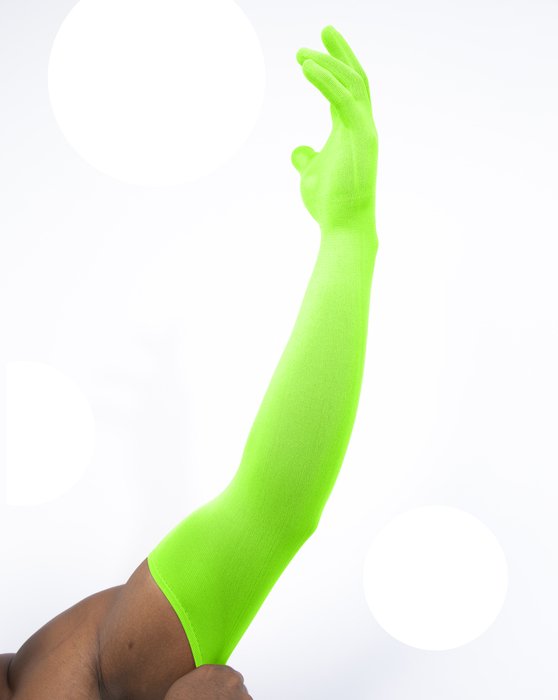 3607 Neon Green Long Matte Knitted Seamless Armsocks Gloves