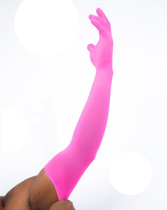 3607 Neon Pink Long Matte Knitted Seamless Armsocks Gloves