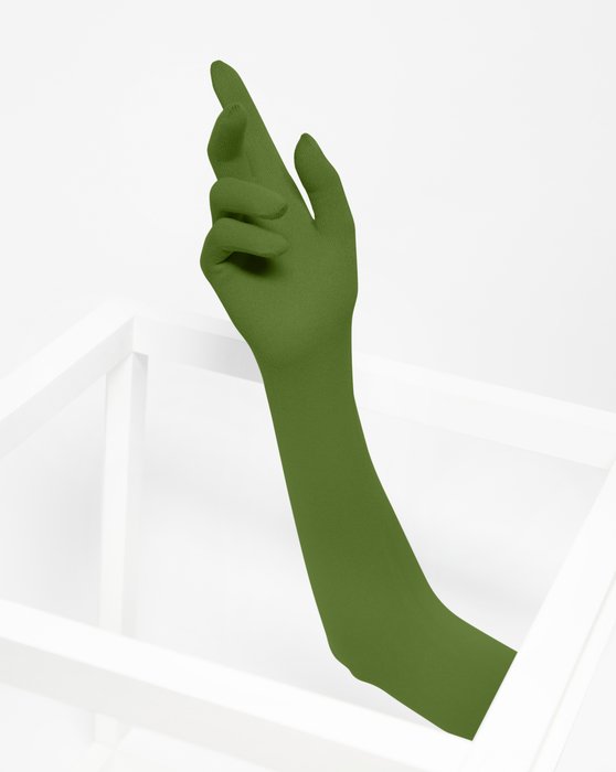 3607 Olive Green Long Matte Knitted Seamless Armsocks Gloves