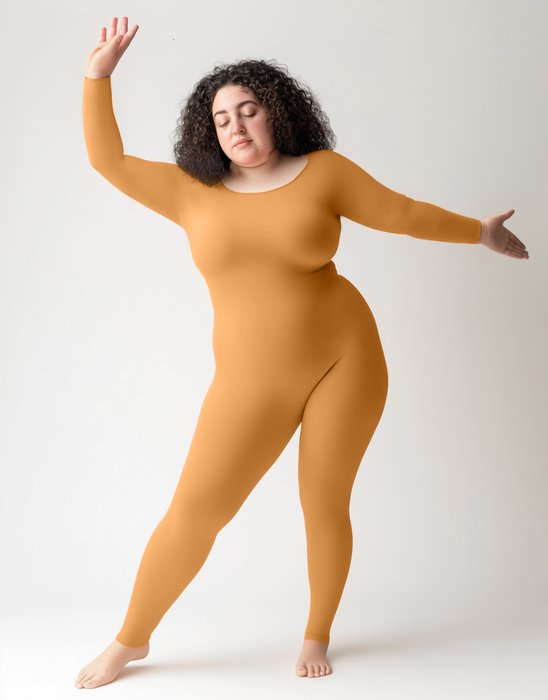Light Orange 5014 W Light Orange Plus Seamless Catsuit Bodystocking