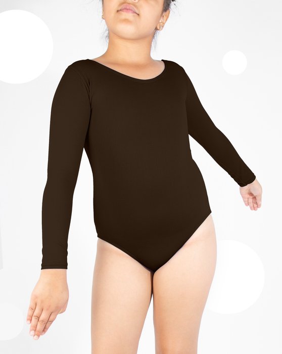 Brown 5072 Brown Kids Long Sleeve Scoop Neck Leotard