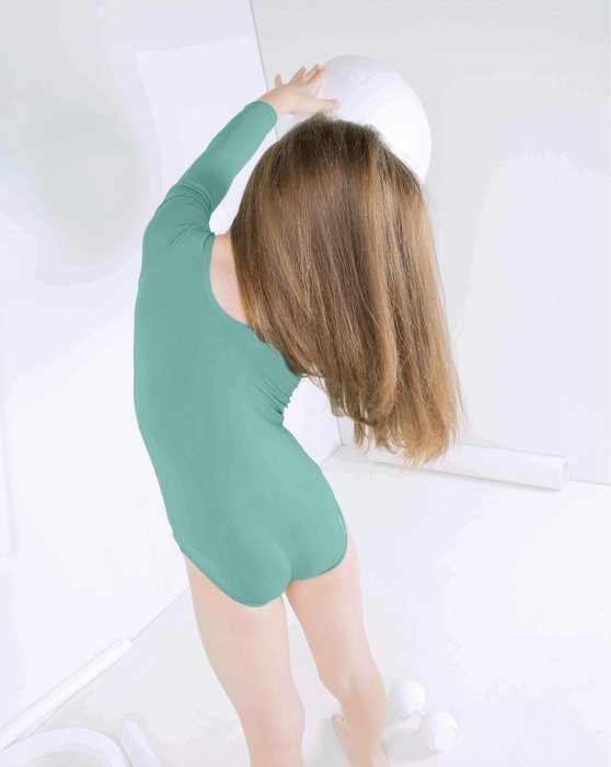 5072 Dusty Green Kids Long Sleeve Scoop Neck Leotard