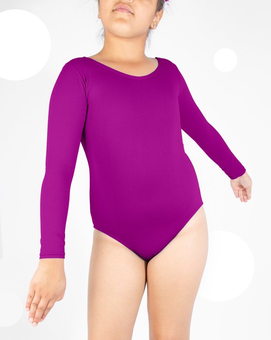 5072 Magenta Kids Long Sleeve Scoop Neck Leotard