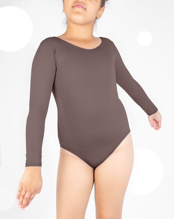 5072 Mocha Kids Long Sleeve Scoop Neck Leotard