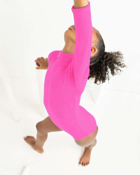 Neon Pink Kids Long Sleeve Mock Turtleneck Leotard Style# 5078 | We Love Colors