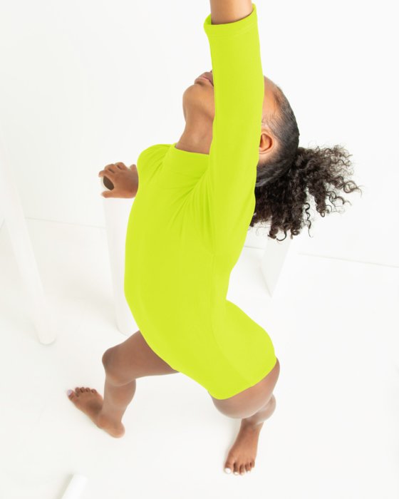 Neon Yellow Closeout Kids Long Sleeve Mock Turtleneck Leotard Style# 5077 | We Love Colors