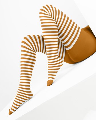 Neon Orange White Striped Tights Style 