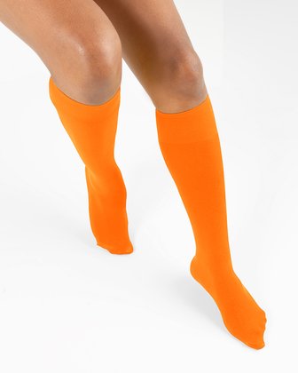 ladies knee high neon orange fishnet socks one size BNWT 